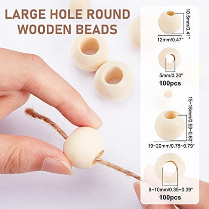 PH PandaHall 200pcs Natural Wooden Beads Large Hole Wood Beads 20mm 12mm Macrame Beads Wood Spacer Beads for DIY Macrame Earring Necklace Making Home