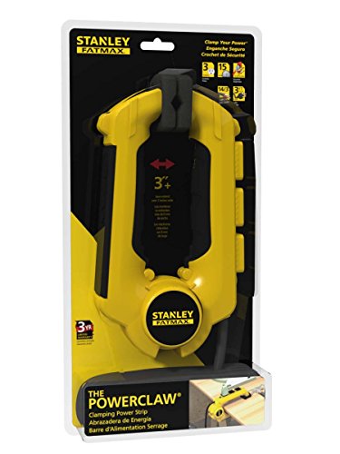 Stanley 32050 FatMax Power Claw with Grounded 3-Outlet Clamping Power Strip , Yellow - WoodArtSupply