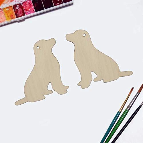 Creaides 20pcs Dog Wood DIY Crafts Cutout Wooden Dog Shaped Hanging Ornaments with Hole Hemp Ropes Gift Tags for Wedding Birthday Pets Theme Party