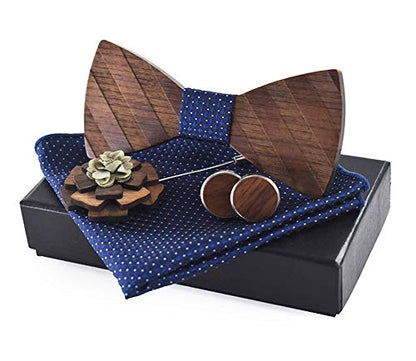 Bowtie Handmade Customized Wood Bow Tie Set Creative Wooden Nice Designer Formal Woven Cravat with Box - WoodArtSupply