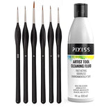 Pixiss Paint Brush Cleaner and Restorer, 4 Ounce Bottle - Small Paint Miniature Brushes Fine Tip 6pc Paintbrushes Set for Model Craft Warhammer GRAS Art Bundles