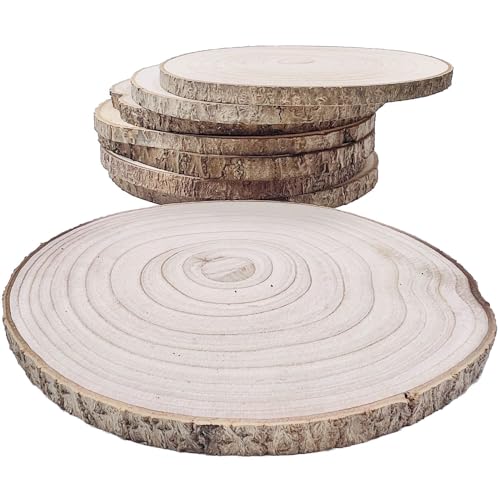 William Craft 8 Pcs 8-9 inches Large Unfinished Wood Slices for Centerpieces, Natural Rustic Wooden Plate for DIY Craft, Round Wood Chips for Table