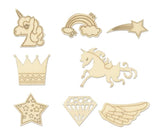 Mini Laser Cuts Wood Shape - Unicorn Princess - Unicorns, Rainbows, Stars, and More - 45 Pieces - 1'' Across Forever in Time