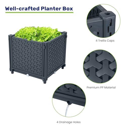 LINEX Raised Garden Bed Planter Box with Trellis, 41.3” Tomato Planters for Climbing Plants Vegetable Vine Flowers Outdoor Patio, Tomatoes Cage - WoodArtSupply