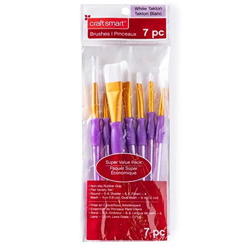 Craft Smart® Brush Set, Flat Variety White Taklon, 7 Pieces - WoodArtSupply