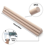 Wooden Dowel Dods Wood Dowels for Crafts, 6 PCS 3/4 x 15" Round Macrame Wooden Sticks for Crafting, Unfinished Hardwood Sticks for Arts and DIYers, Coowayze