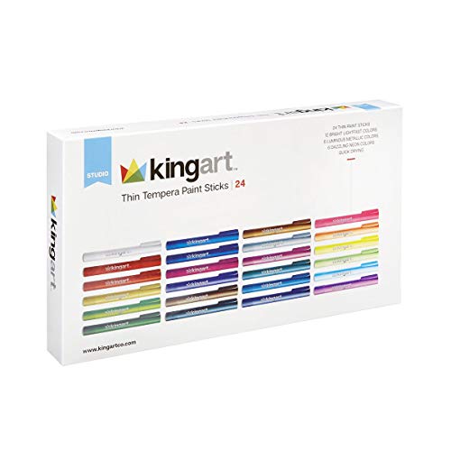 KINGART 574-24 TEMPERA PAINT Thin Sticks, Set of 24 Rich Colors, Solid Tempera Paint for Kids, Super Quick Drying, Non-Toxic, Work Great on Paper, KINGART