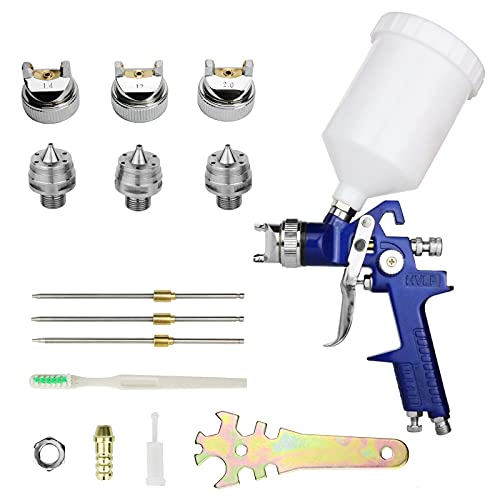 HVLP Spray Gun with Replaceable 1.4mm 1.7mm 2.0mm Nozzles Needle Cap Automotive Air Paint Sprayer Gun Kit with 600cc Capacity Cup for Car - WoodArtSupply