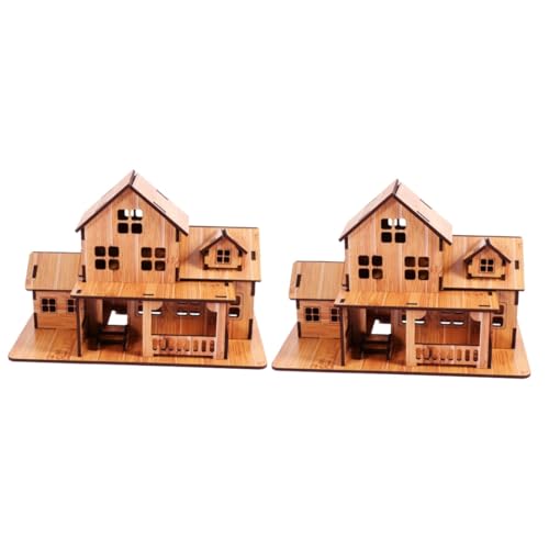 Vaguelly 2pcs DIY Wooden Ornament Mini House DIY Unfinished Wood Toy House DIY Woodcraft Construction Puzzle Craft Wood Wooden DIY House Model DIY Vaguelly