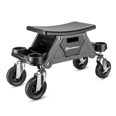 Powerbuilt Big Wheel Rolling Seat, Off-Road Series, Locked in Tool Trays, Heavy-Duty Wheels for Gravel and Rocks - Grey 642965ECE