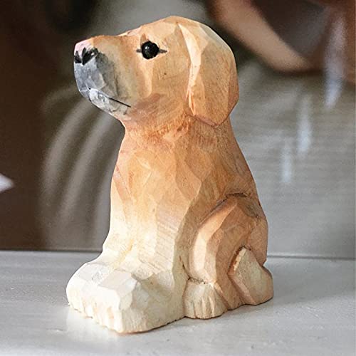 Labrador Retriever Dog Puppy Figurine Miniature Wood Carving Handmade Home Decor Small Animal Garden Statue Pet Selsela