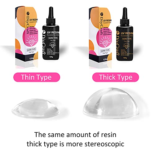 UV Resin - DIYcraft Odorless Crystal Clear Hard Resin Thin Type120g ，Thick Type120g Suitable for Doming, High Radian Products - Fast Curing Epoxy DIYcraft