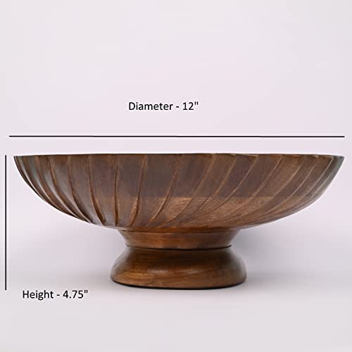 EDHAS Mango Wood Decorative Wooden Bowl Hand Carved Home Decor for Dining Table Center, Living Room, Kitchen Décor (12" x 12' x 4.75") - WoodArtSupply