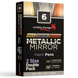 6 Chrome, Gold, & Bronze Mirror Paint Pens, Double Pack of Both Extra Fine & Medium Tip Paint Markers for Cards, Posters, Rock Painting, Mugs, ArtShip Design