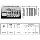 PD242 Series PD Steel Test Port Quick Coupler for Diagnostic Equipment Internal Pipe with Female Pipe Thread, 1/8" Body Size, 1/4"-18 NPTF Thread VISVIC