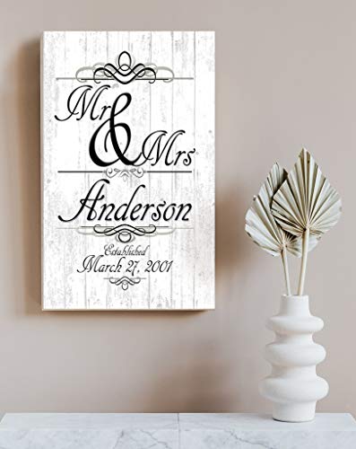 Mr & Mrs Wedding Gift Sign PERSONALIZED Family Name Established Sign Customized for Newlywed Couple EST. Date - WoodArtSupply