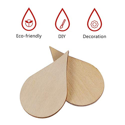 20pcs DIY Wooden Water Drop Unpainted Wooden Shapes Unfinished Wood Water Drop Discs Homemade Ornaments Wood Water Drop Slices Manual Mini Chips