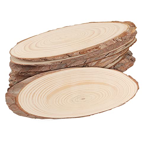 10 PCS Oval Natural Wood Slices, Length 12 Inch and Width 3.9-4.7 Inch Craft Wood Slices, Oval Shaped Unfinished Wood Slices for DIY Christmas