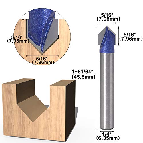 Yakamoz Industrial Grade 1/4-Inch Shank 90 Degree V Groove Router Bit ...