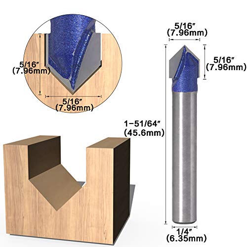 Yakamoz Industrial Grade 1/4-Inch Shank 90 Degree V Groove Router Bit Set CNC Engraving V Grooving Bit Cutter for 3D Signmaking Lettering Carving - WoodArtSupply