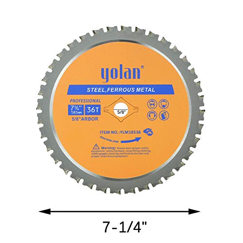 Yolan 7 1/4” Metal Cutting Circular Saw Blade, 7-1/4-Inch 180 Blade,36-Tooth,Carbide Tipped, 5/8-Inch Arbor, Diamond Knockout Arbor for TCT Miter Saw yolan