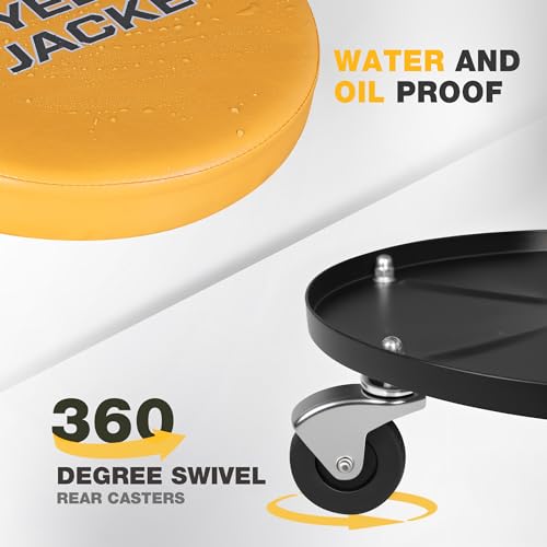 YELLOW JACKET Rolling Mechanics Seat, 250 LBS Capacity Heavy-Duty Pneumatic Adjustable Garage Stool with Tool Tray YELLOW JACKET