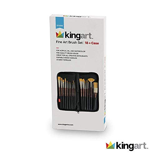 KINGART Fine Art Brush Set + Case - Set Of 18 - WoodArtSupply