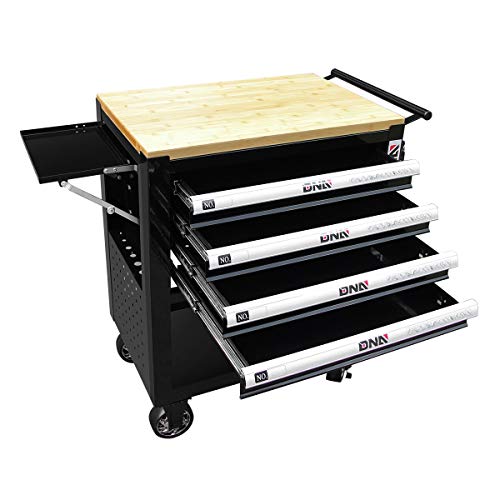 DNA MOTORING 30" W X 37" H X 18" D Large Capacity 4-Drawer Chest Rolling Tool Cart Locking Swivel Cabinet (TOOLS-00003) with Keys, Black - WoodArtSupply