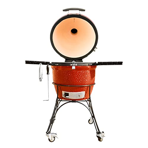 Kamado Joe KJ23RHC Classic Joe II 18-inch Charcoal Grill with Cart and Side Shelves, Blaze Red - WoodArtSupply