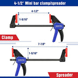 WORKPRO Mini Bar Clamps for Woodworking, 6"(2) and 4-1/2"(2), 4-Piece One-Handed Clamp/Spreader, Light-Duty Quick-Change F Clamp with 150lbs Load WORKPRO