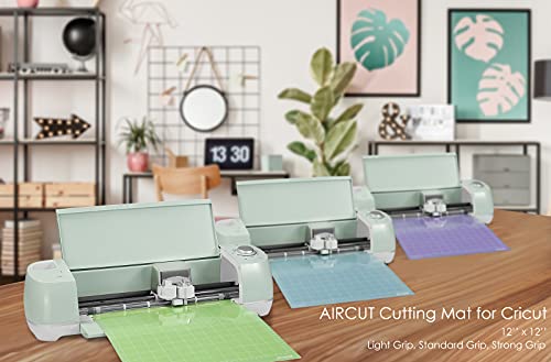 AIRCUT Light Grip Cutting mat for Cricut Maker/Explore Air 2/Air/One(12x12 Inch, 3 Mats) Light Adhesive Sticky Blue Quilting Cricket Cutting Mats