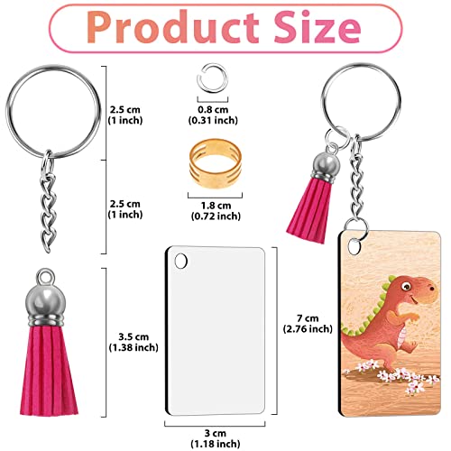 Duufin 128 Pcs Sublimation Keychain Blanks Set Heat Transfer Blank Keychain  Tassels Sublimation Key Rings Blanks, Double Side