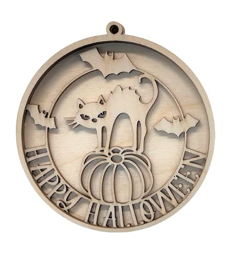 Happy Halloween Cat Door Sign 3 Pieces Laser Cut Out Unfinished RND15 The Wood Shape Store