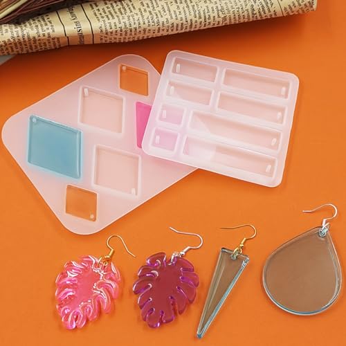 12 Pcs Resin Molds Jewellery, FineGood Epoxy Resin Jewellery Making Kit Resin Earring Moulds Silicone Resin Moulds for Gem Pendant Necklace - WoodArtSupply