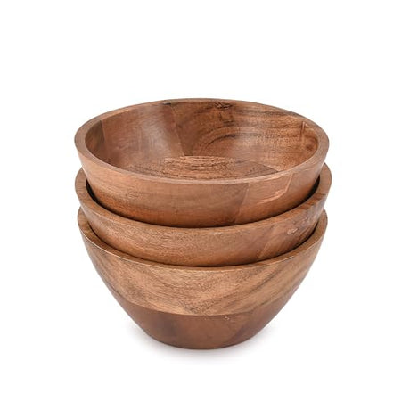 NIRMAN Bowl Set Acacia Wood for Kitchen Bowls for Entertaining Small Snack Bowls Set Kitchen Counter, Candy Bowl Bowls, Wooden Bowls for Décor (6" x NIRMAN