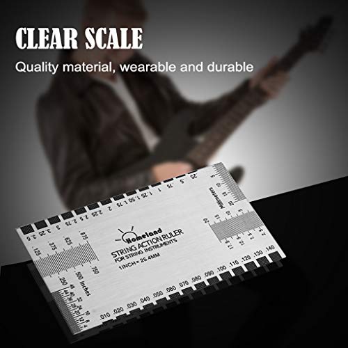 Alnicov Stainless Steel String Action Ruler Guitar Setup Gauge Luthier Measuring Tool with User Guide for Electric, Acoustic Bass Guitars Alnicov