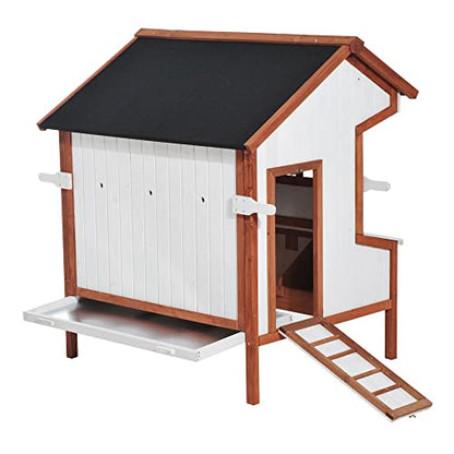 PawHut 47" Chicken Coop Wooden Chicken House Rabbit Hutch Raised Poultry Cage Portable Hen Pen Backyard with Nesting Box and Handles