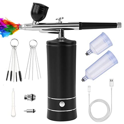 Airbrush Kit with Compressor, Air Brush Gun Rechargeable Portable High Pressure Air Brushes with 0.3mm Nozzle and Cleaning Brush Set for Painting,