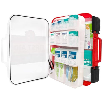 Be Smart Get Prepared First Aid Kit Hard Red Case 326 Pieces Exceeds OSHA and ANSI Guidelines 100 People - Office, Home, Car, School, Emergency, - WoodArtSupply