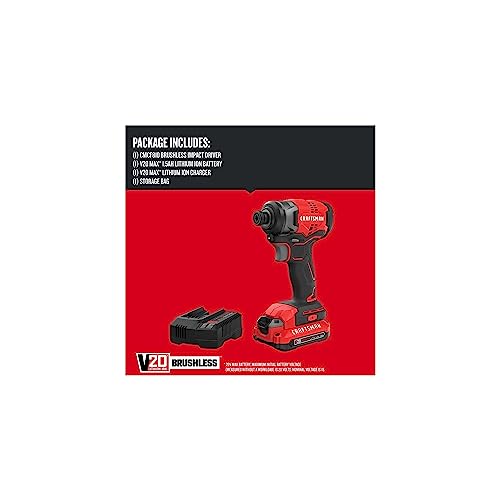 CRAFTSMAN V20 Cordless Impact Driver Kit, 1/4 inch, Battery and Charger Included (CMCF810C1) Craftsman
