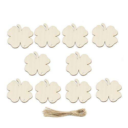 Amosfun Wooden Four-Leaf Clover Ornaments St. Patricks Day DIY Wood Arts and Crafts Shamrock Wooden Hanging Adornments Party Favors Decorations 20PCS Amosfun