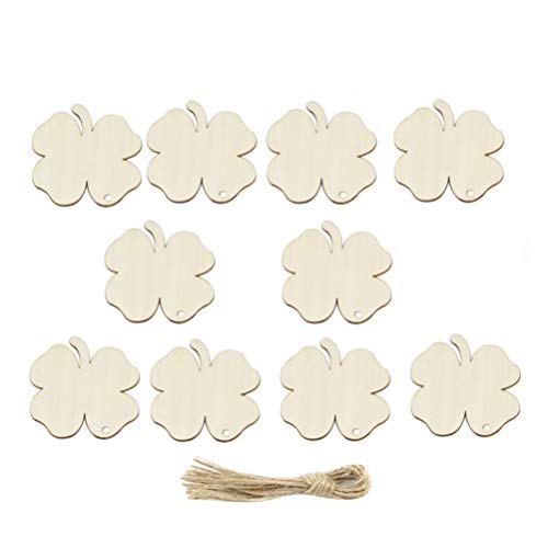 Amosfun Wooden Four-Leaf Clover Ornaments St. Patricks Day DIY Wood Arts and Crafts Shamrock Wooden Hanging Adornments Party Favors Decorations 20PCS