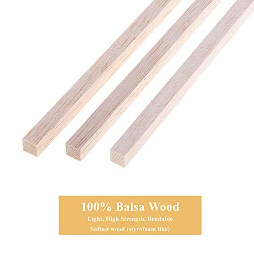 Balsa Wood Sticks 1/8 Inch Square Dowels Rod Strips 12" Long - Pack of 50 by Craftiff