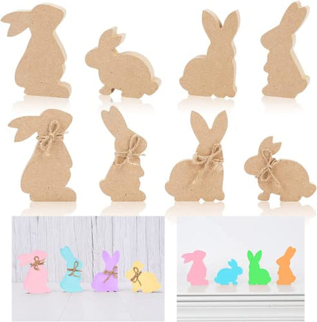 Whaline 8Pcs Easter Wooden Bunny Cutouts Large Unfinished Bunny Table Wooden Sign Easter Bunny Shaped Craft Tag Easter Wood Bunny Slice Ornament with Whaline