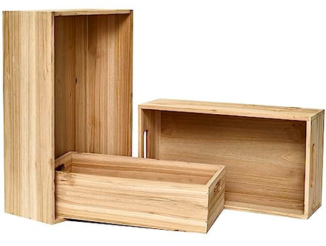 MACVAD Set of 3 Unfinished Wooden Crates, Large Wooden Storage Crates for Display Rustic, Farmhouse Style Storage Container Baskets Boxes for Home MACVAD