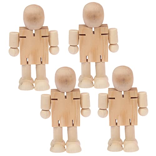 Kisangel 4pcs wooden robot adjustable wooden figure peg doll figures unfinished wooden peg doll wooden peg doll bodies unfinished peg dolls wooden Kisangel