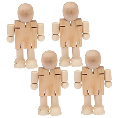 Kisangel 4pcs wooden robot adjustable wooden figure peg doll figures unfinished wooden peg doll wooden peg doll bodies unfinished peg dolls wooden Kisangel