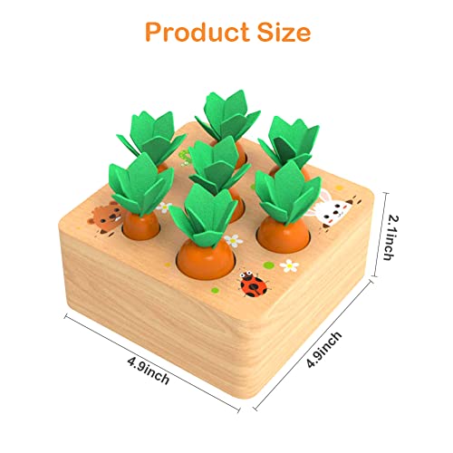 Montessori Toys for 1 Year Old, Wooden Toys Developmental Shape Sorting & Matching Puzzle Carrots Harvest Game, Birthday Gifts for Toddlers Babies Wdmiya