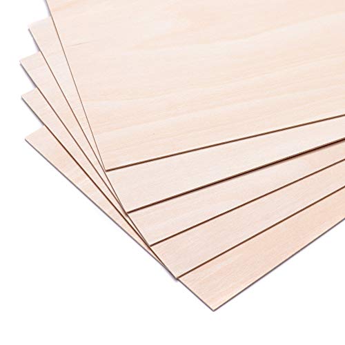 5 Pack 300x200x1.5mm Basswood Plywood Thin Wood Sheets for Craft DIY Project