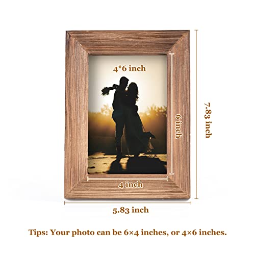 Wood Picture Frame 4x6 Brown Retro Photo Frames with Real Glass Solid Wooden Photo Frame Standing for Tabletop Hanging Wall Farmhouse Home Desk